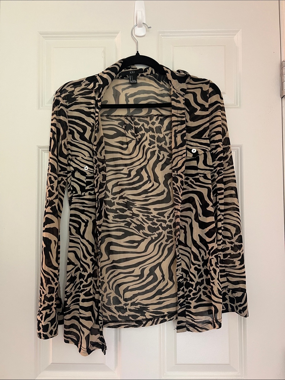 Zebra Print Button-Up Shirt Jacket - Black & Beige